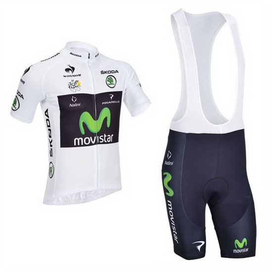 2013 Maillot Movistar Tirantes Mangas Cortas Blanco